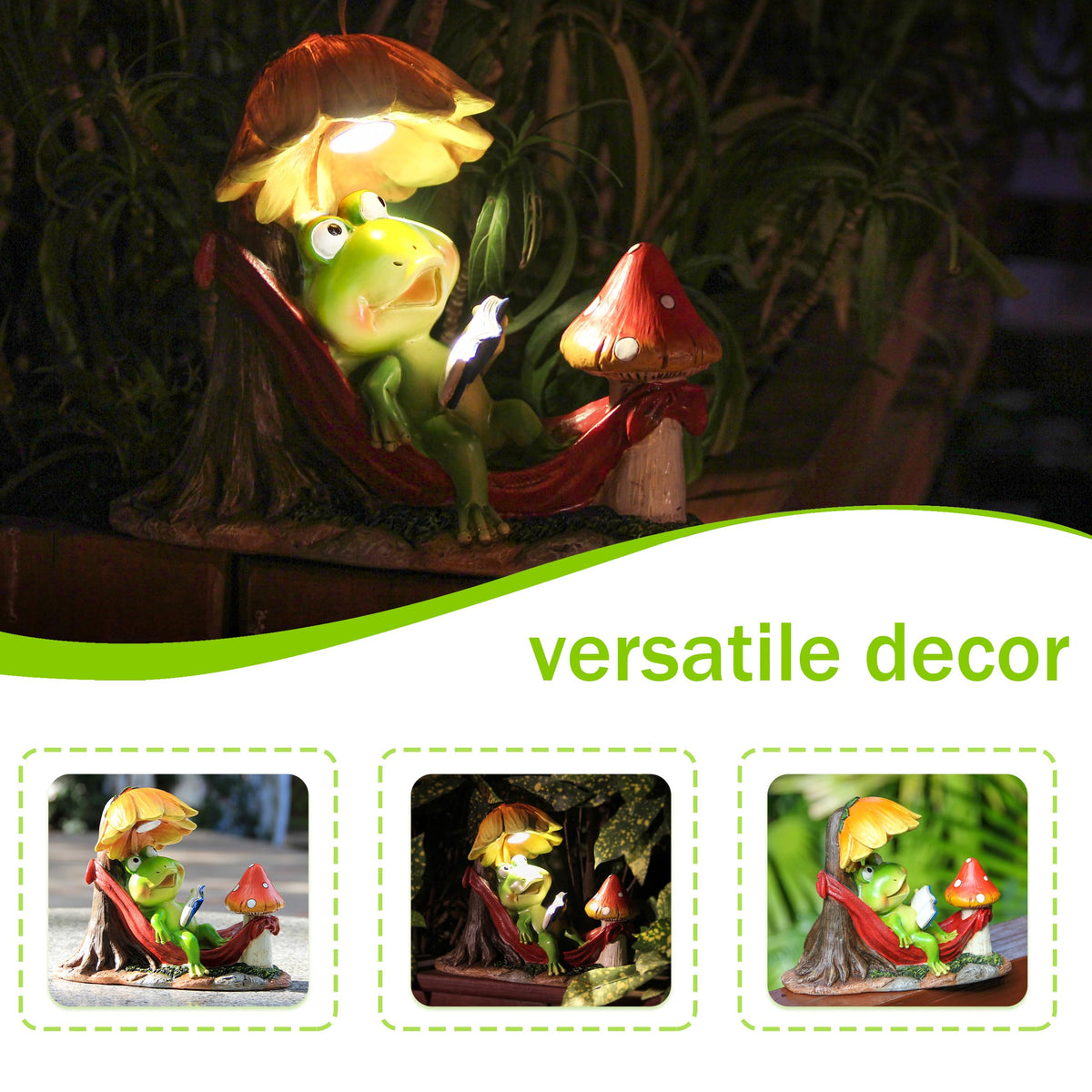 Leekung Solar Frog Garden Decor - Reading Frog with Solar Light