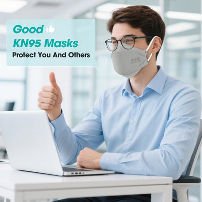 LEMENT KN95 Face Masks – 50 Pack Grey, 95%+ Filtration, 3D Comfort Fit