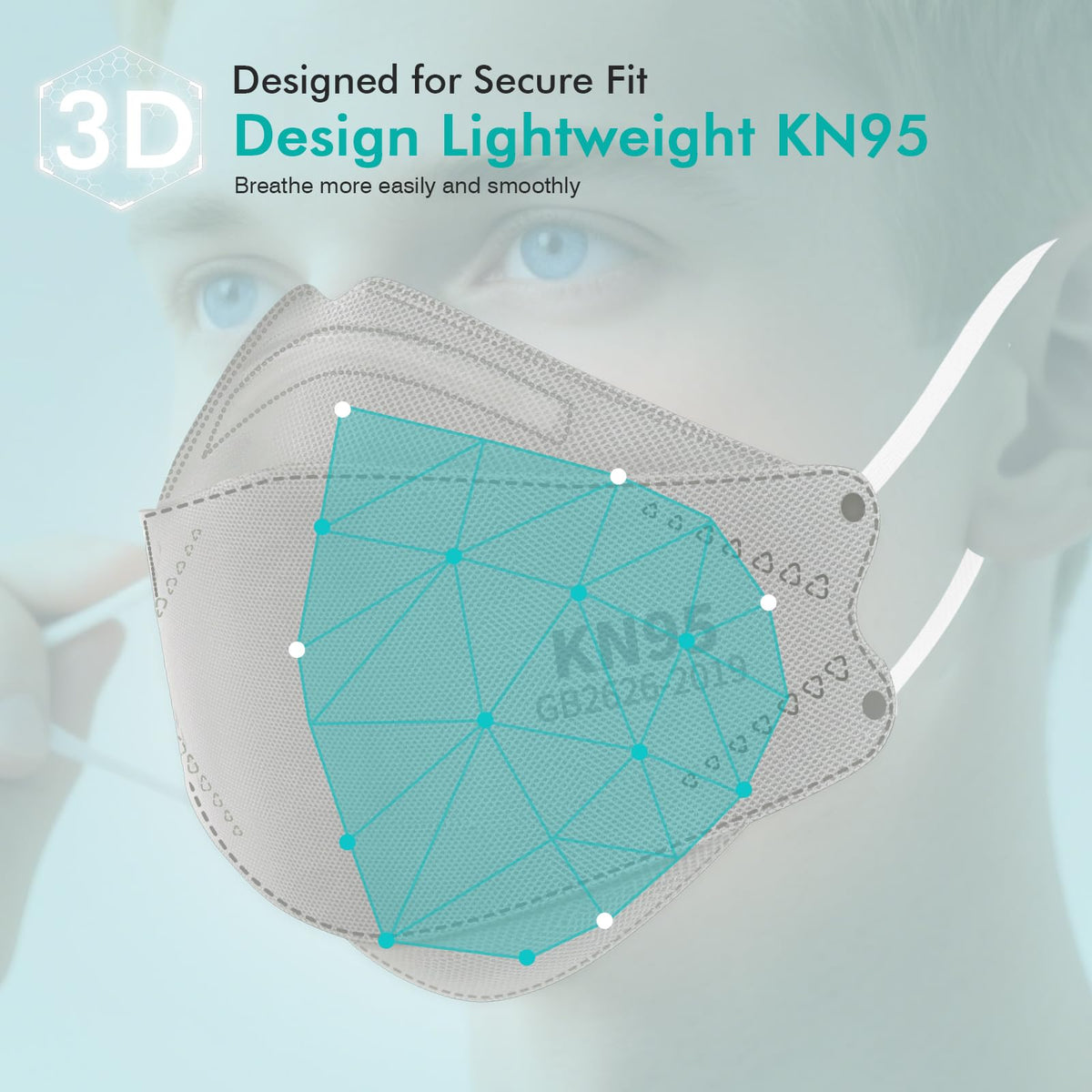 LEMENT KN95 Face Masks – 50 Pack Grey, 95%+ Filtration, 3D Comfort Fit