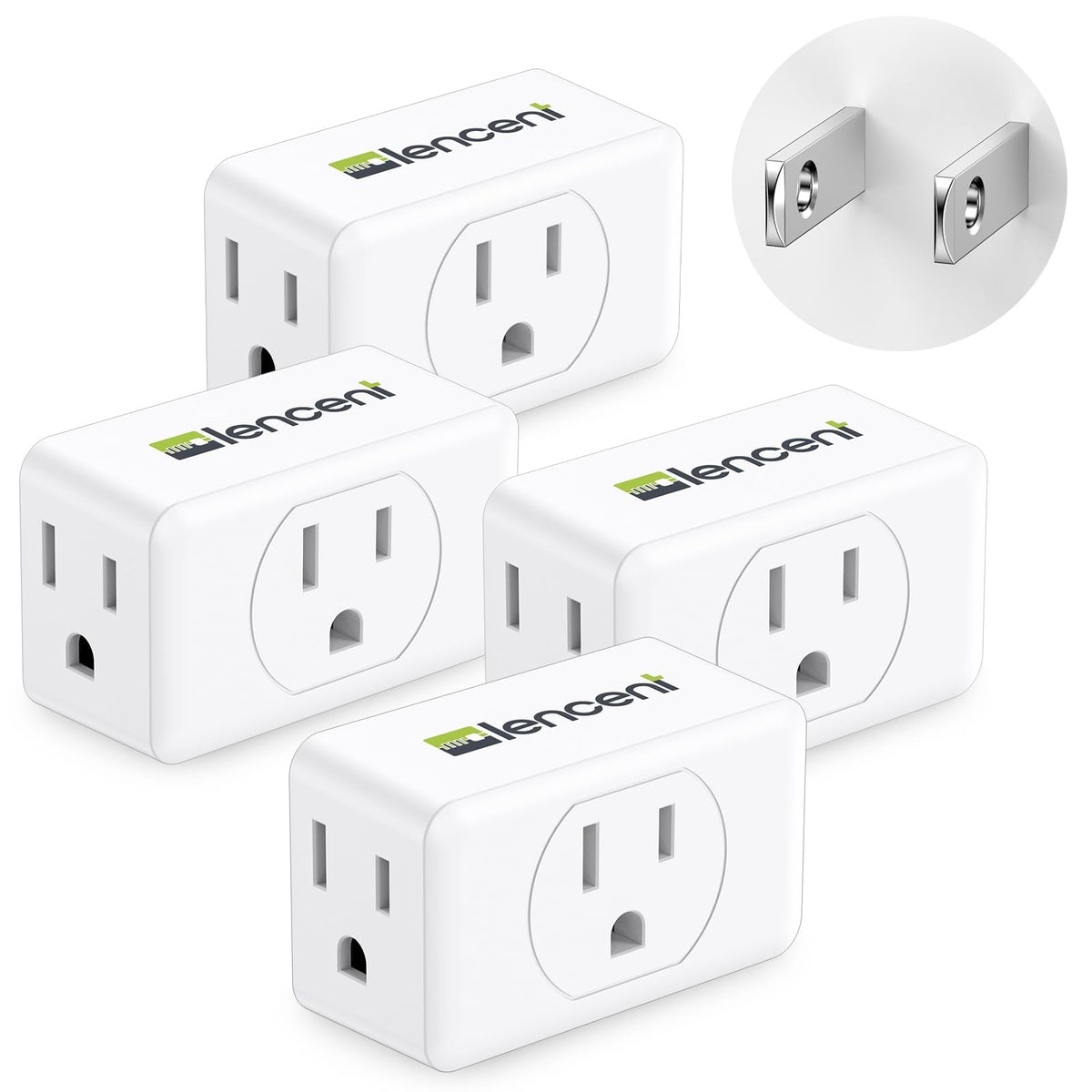 LENCENT 2 Prong to 3 Prong Outlet Adapter – Wall Plug Extender, 4 Pack