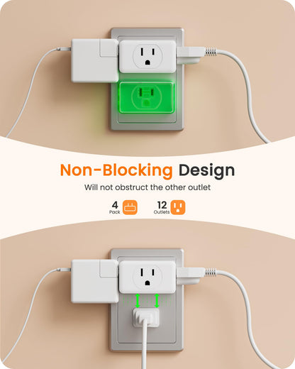 LENCENT 2 Prong to 3 Prong Outlet Adapter – Wall Plug Extender, 4 Pack