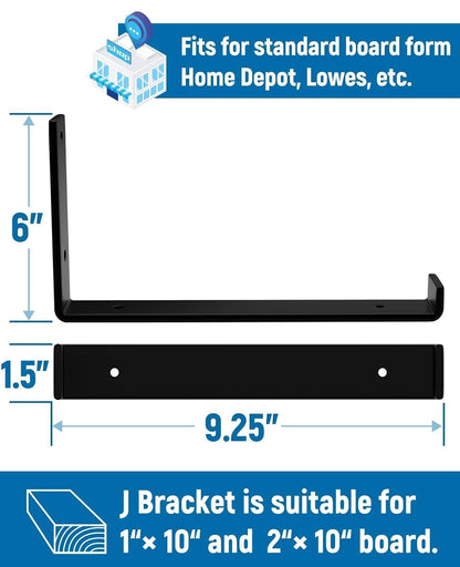 LEOPO 10-Inch Shelf Brackets (4-Pack) – Heavy Duty 5mm Thick Black Powder Coat