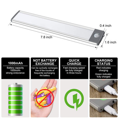 LEPOTEC 30-LED Motion Sensor Cabinet Light – 2 Pack, USB Rechargeable, Warm Under-Cabinet Lighting