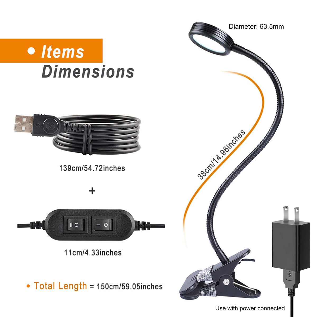 LEPOWER Clip-On Light - Adjustable Reading Lamp with Gooseneck and Adapter Included | Color Changeable