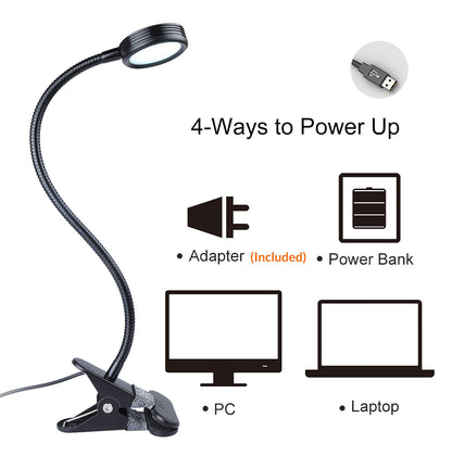 LEPOWER Clip-On Light - Adjustable Reading Lamp with Gooseneck and Adapter Included | Color Changeable