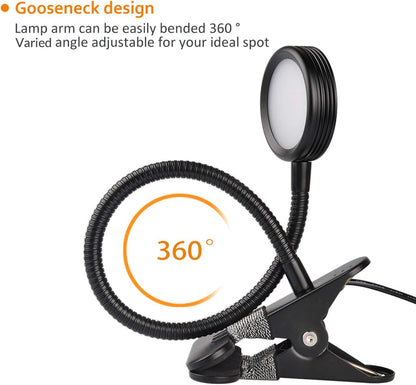 LEPOWER Clip-On Light - Adjustable Reading Lamp with Gooseneck and Adapter Included | Color Changeable