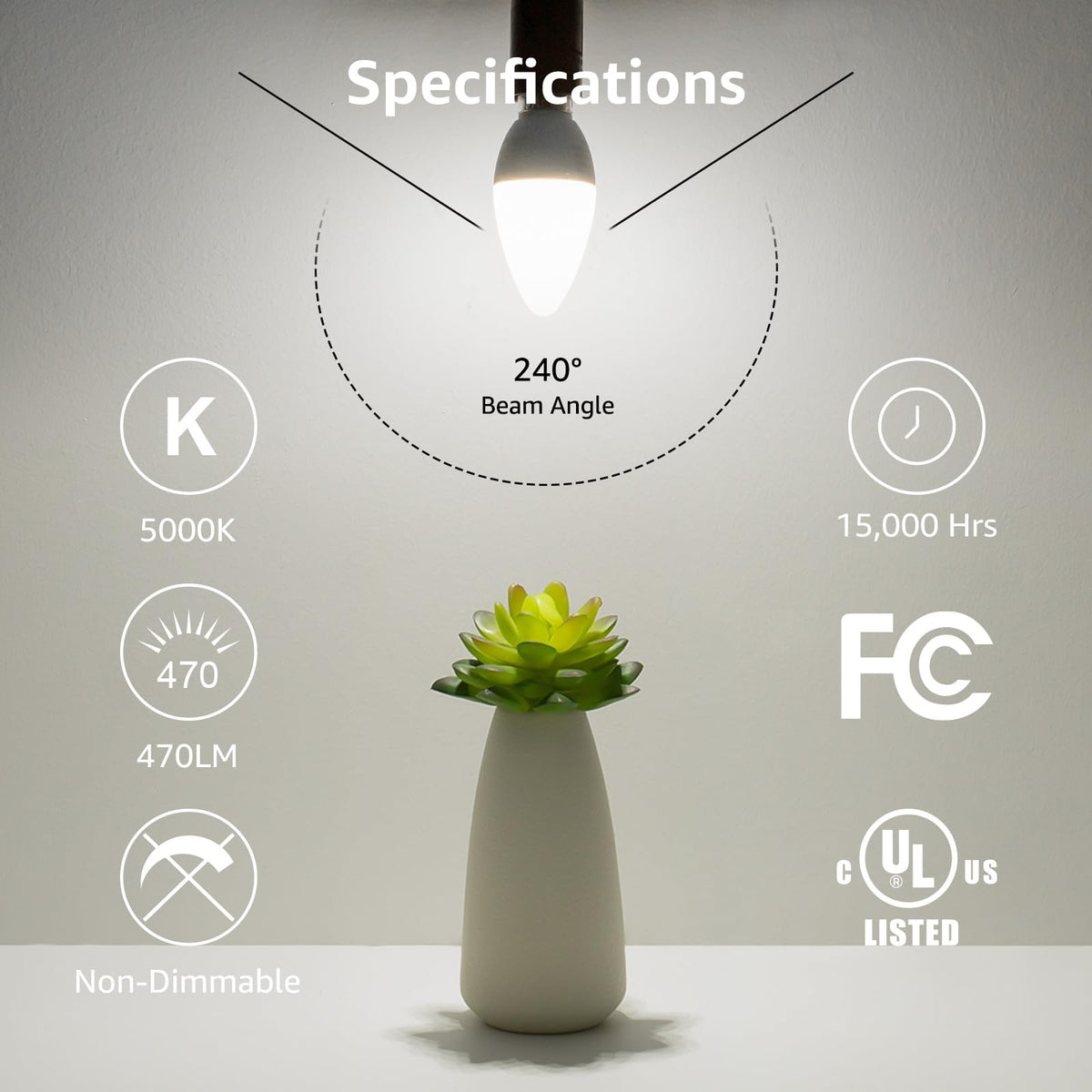 Lepro E12 LED Candelabra Bulbs – 5000K Daylight White, 5.5W, 6-Pack, E12 Base, 40W Equivalent