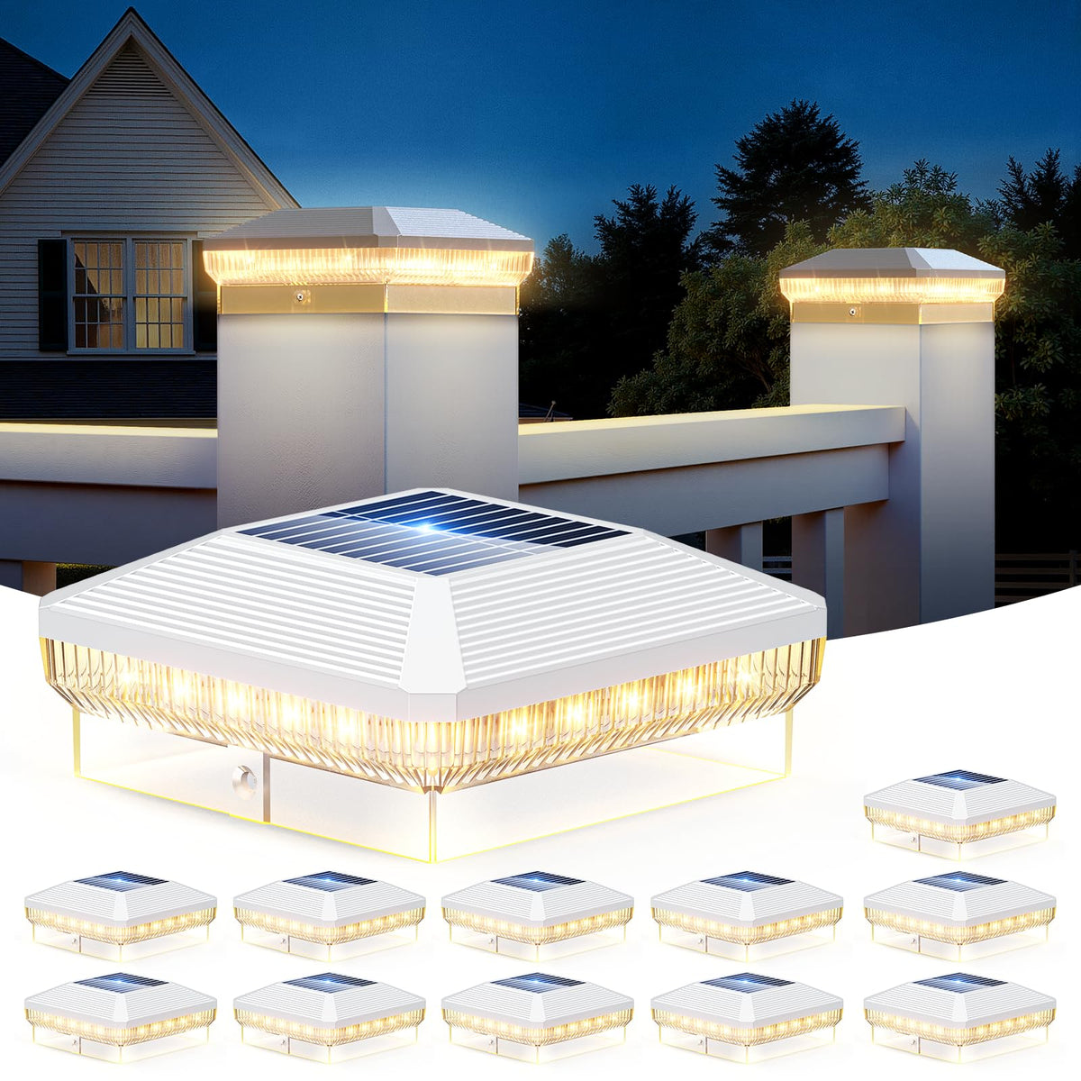 LETMY 12 Pack Solar Post Cap Lights for 4x4 Posts – 40 LEDs, 3 Modes
