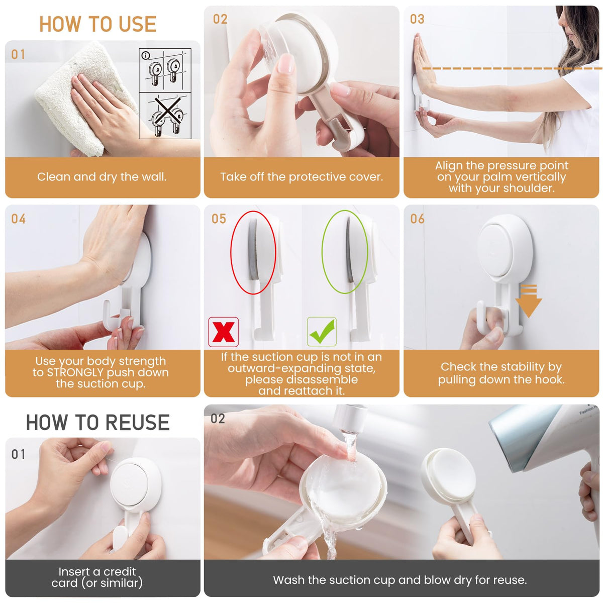 LEVERLOC Heavy Duty Suction Cup Shower Hooks 4 Pack – Damage-Free White