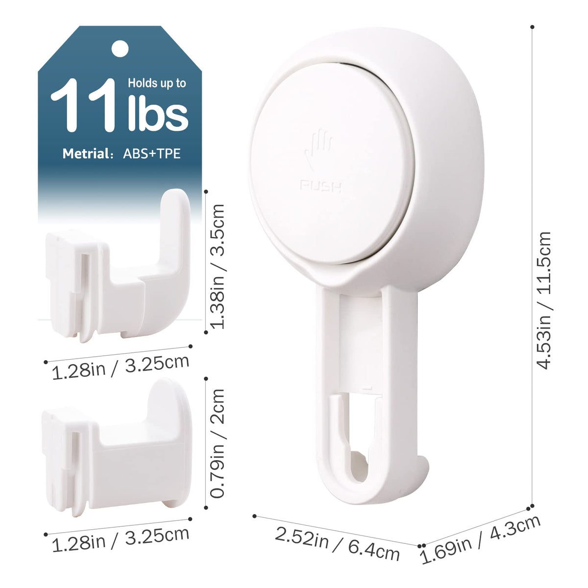 LEVERLOC Heavy Duty Suction Cup Shower Hooks 4 Pack – Damage-Free White