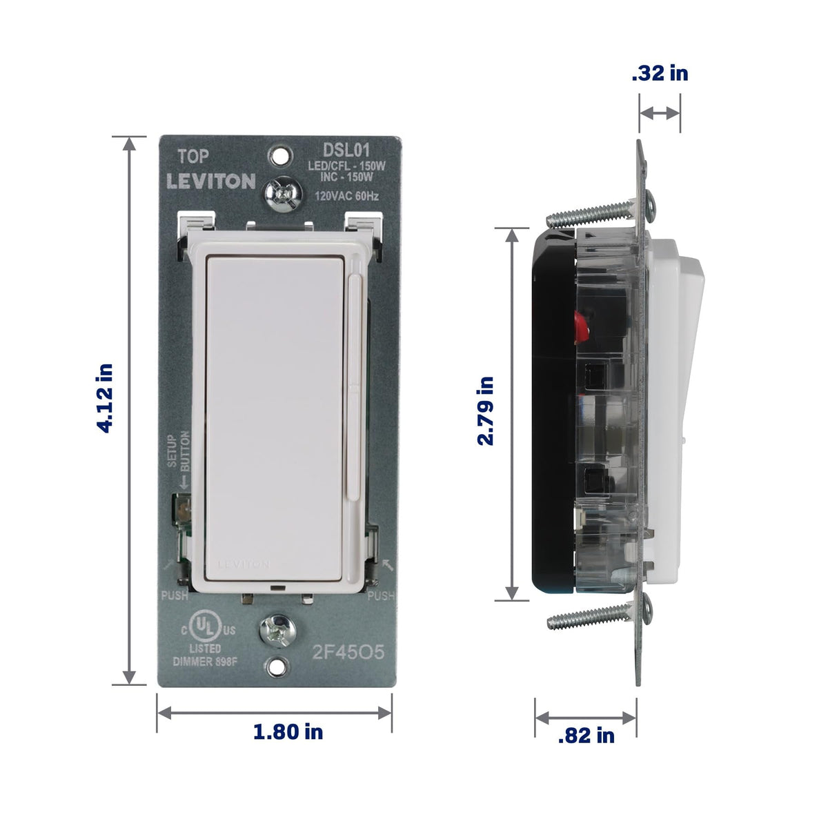 Leviton Decora Slide LED Advanced Dimmer Switch DSL01-LW – 150W, White