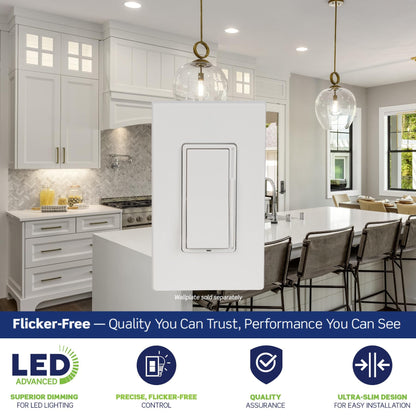 Leviton Decora Slide LED Advanced Dimmer Switch DSL01-LW – 150W, White