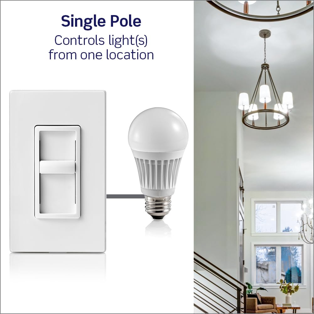 Leviton SureSlide Dimmer Switch 6672-1LT – Dimmable LED, Incandescent & Halogen | Light Almond