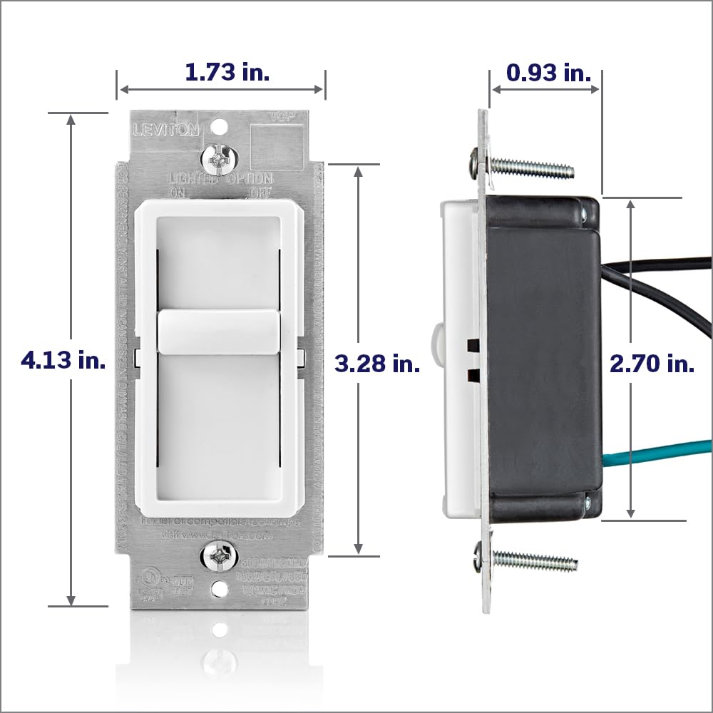 Leviton SureSlide Dimmer Switch 6672-1LT – Dimmable LED, Incandescent & Halogen | Light Almond