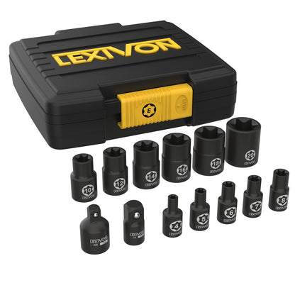 LEXIVON E-TORX Socket Set LX-147 | 13-Piece E4–E20 Chrome Vanadium Sockets with Enhanced Storage Case