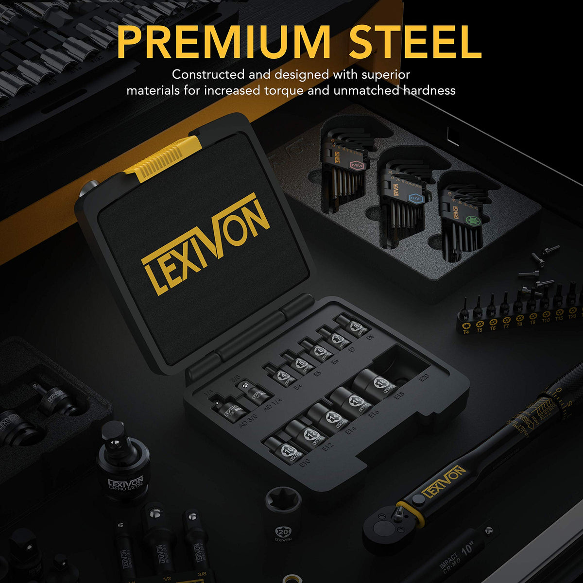 LEXIVON E-TORX Socket Set LX-147 | 13-Piece E4–E20 Chrome Vanadium Sockets with Enhanced Storage Case