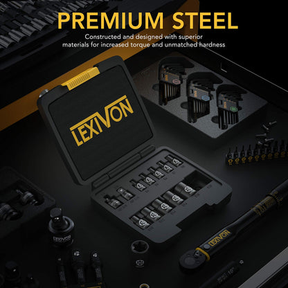 LEXIVON E-TORX Socket Set LX-147 | 13-Piece E4–E20 Chrome Vanadium Sockets with Enhanced Storage Case
