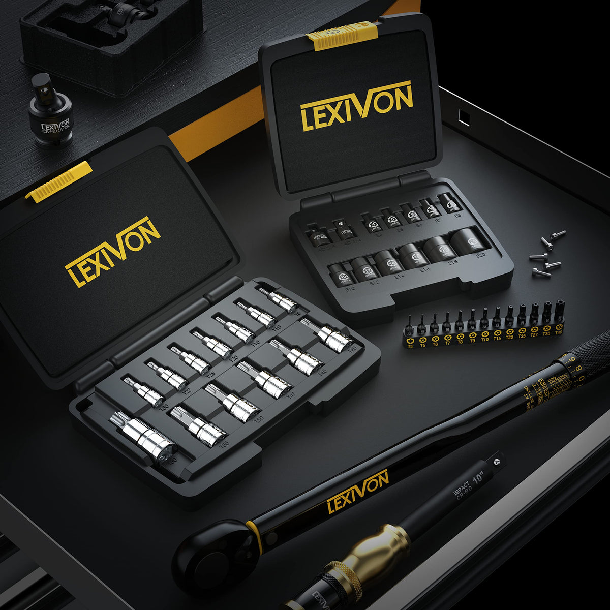 LEXIVON E-TORX Socket Set LX-147 | 13-Piece E4–E20 Chrome Vanadium Sockets with Enhanced Storage Case