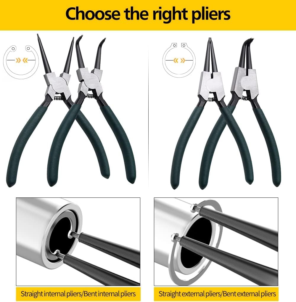 LFSEMINI 4-Piece 7-inch Snap Ring Pliers with Storage Pouch