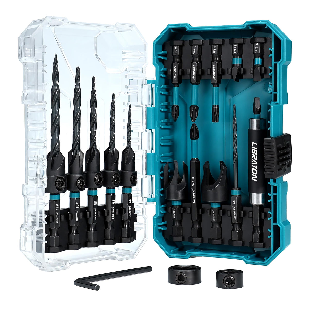 LIBRATON Countersink Drill Bit Set — 19-Piece Tapered Bits for Woodworking