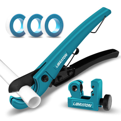 LIBRATON Pex Cutter 1-1/4 Inch Pipe Cutter with PTFE Tape Set | Versatile Plastic Tubing Tool