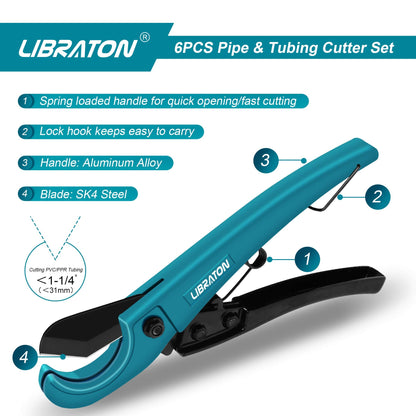 LIBRATON Pex Cutter 1-1/4 Inch Pipe Cutter with PTFE Tape Set | Versatile Plastic Tubing Tool