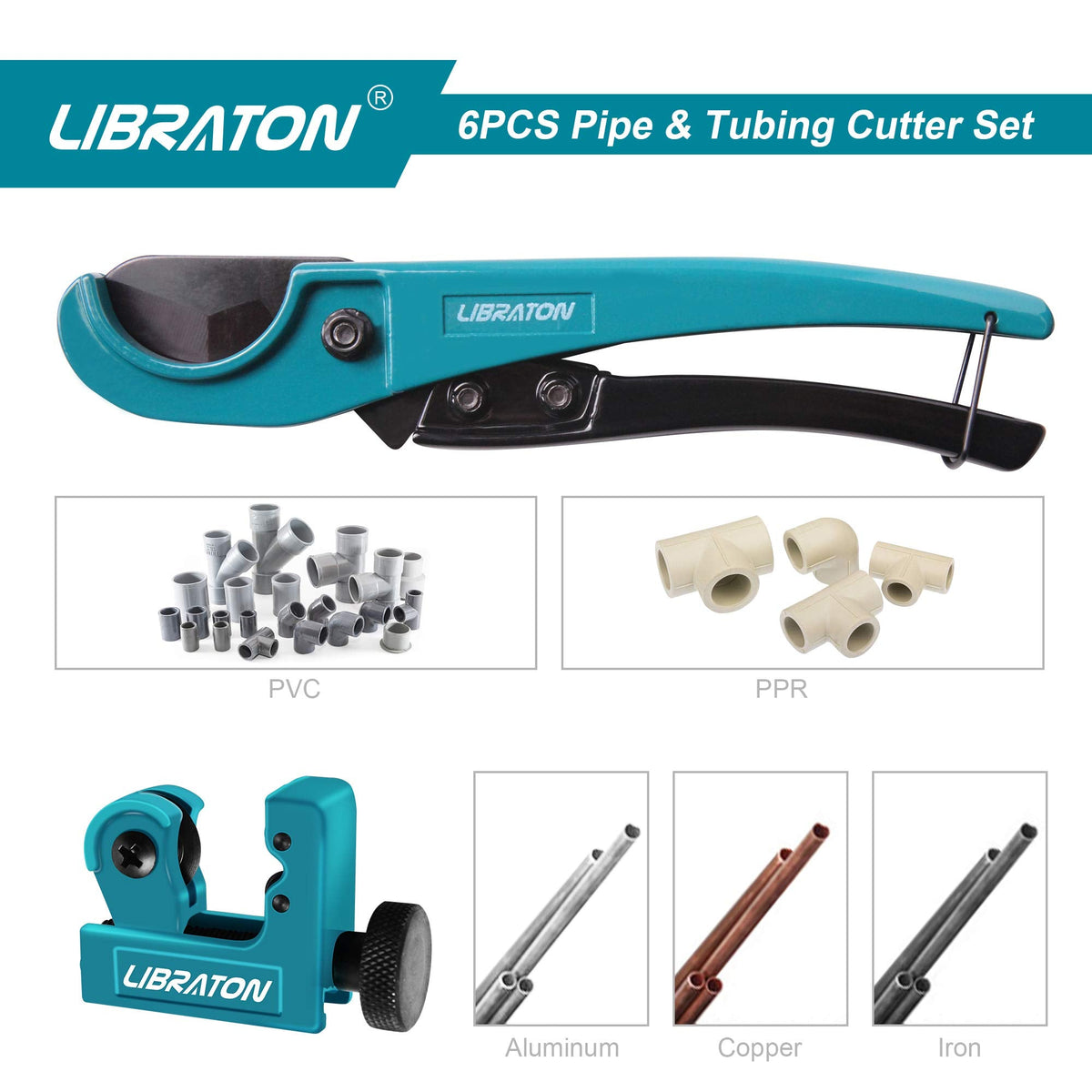 LIBRATON Pex Cutter 1-1/4 Inch Pipe Cutter with PTFE Tape Set | Versatile Plastic Tubing Tool