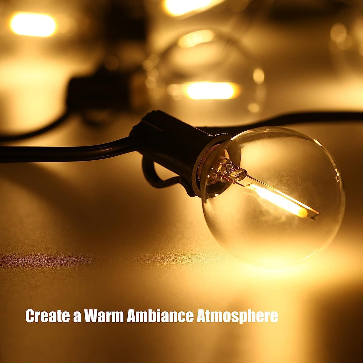LiEiDi 50-Pack G40 LED Bulbs | E12 Base, 0.6W, 2200K Warm White for Outdoor String Lights