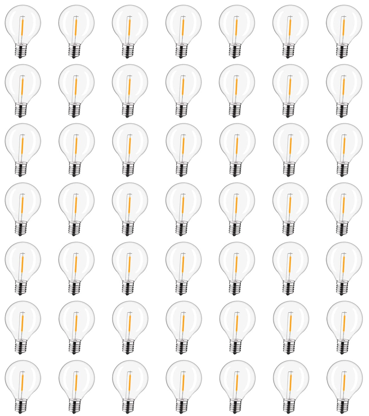 LiEiDi 50-Pack G40 LED Bulbs | E12 Base, 0.6W, 2200K Warm White for Outdoor String Lights