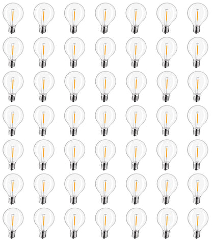 LiEiDi 50-Pack G40 LED Bulbs | E12 Base, 0.6W, 2200K Warm White for Outdoor String Lights