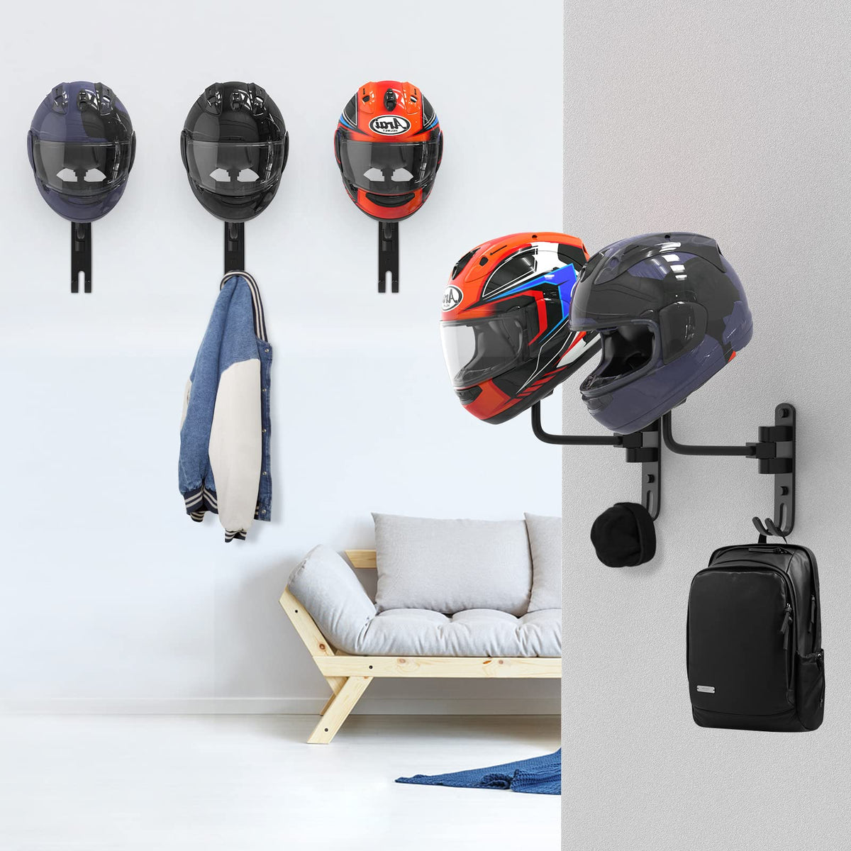 LIFXIZE Helmet Hanger Wall Mount – 180° Swivel, 2-Pack