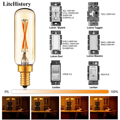 LiteHistory Dimmable T6 LED Bulb 25W E12 Amber 2200K – 6 Pack