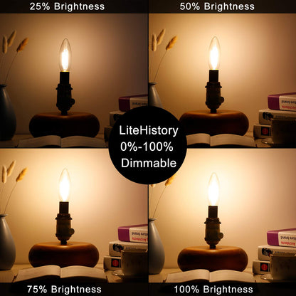 LiteHistory Dimmable B10 LED Bulb 6W – 60W Equal, 2700K, 600lm, 6 Pack