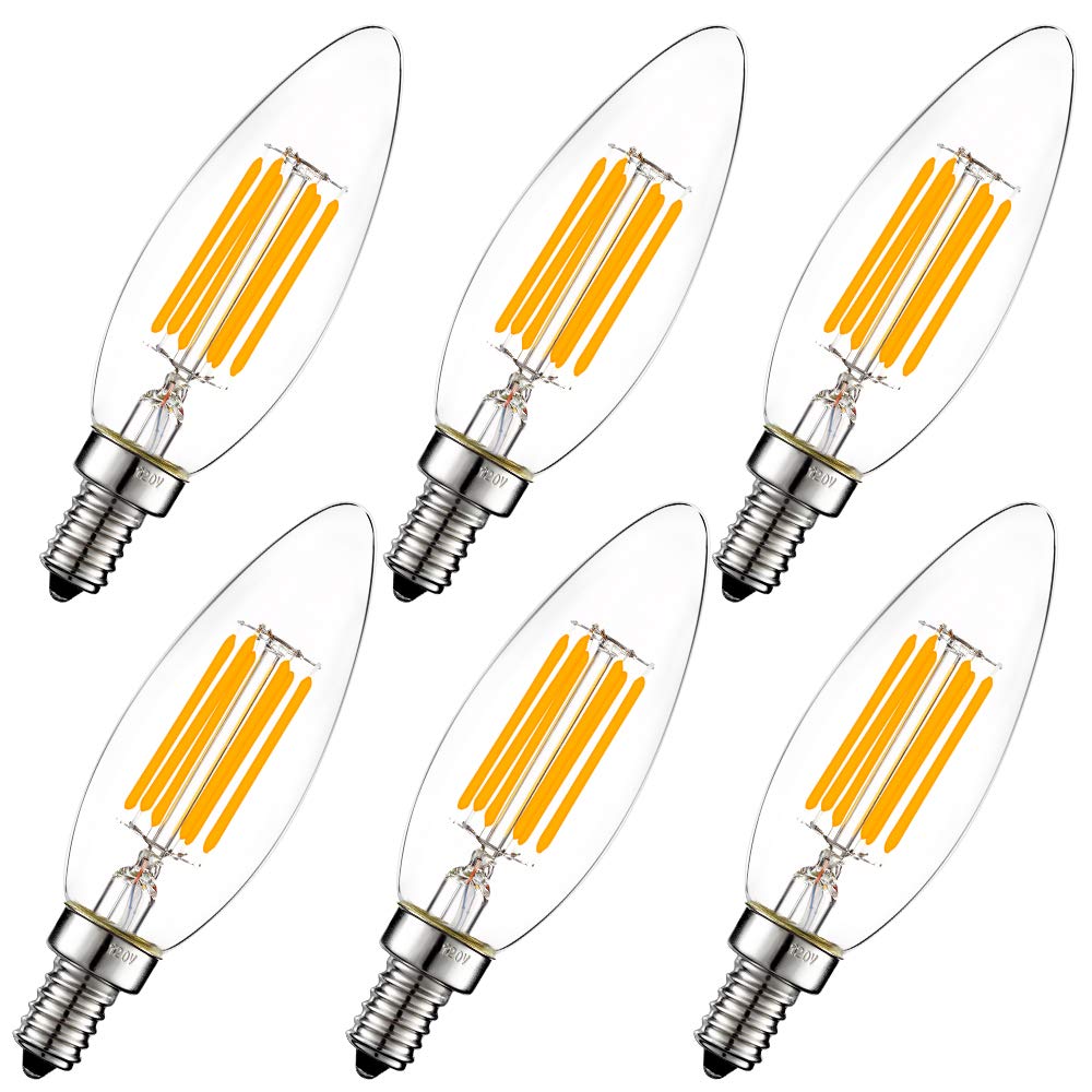 LiteHistory Dimmable B10 LED Bulb 6W – 60W Equal, 2700K, 600lm, 6 Pack
