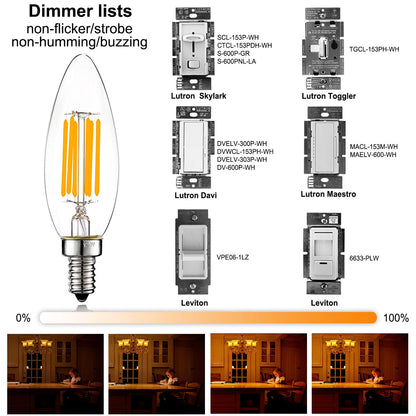 LiteHistory Dimmable B10 LED Bulb 6W – 60W Equal, 2700K, 600lm, 6 Pack