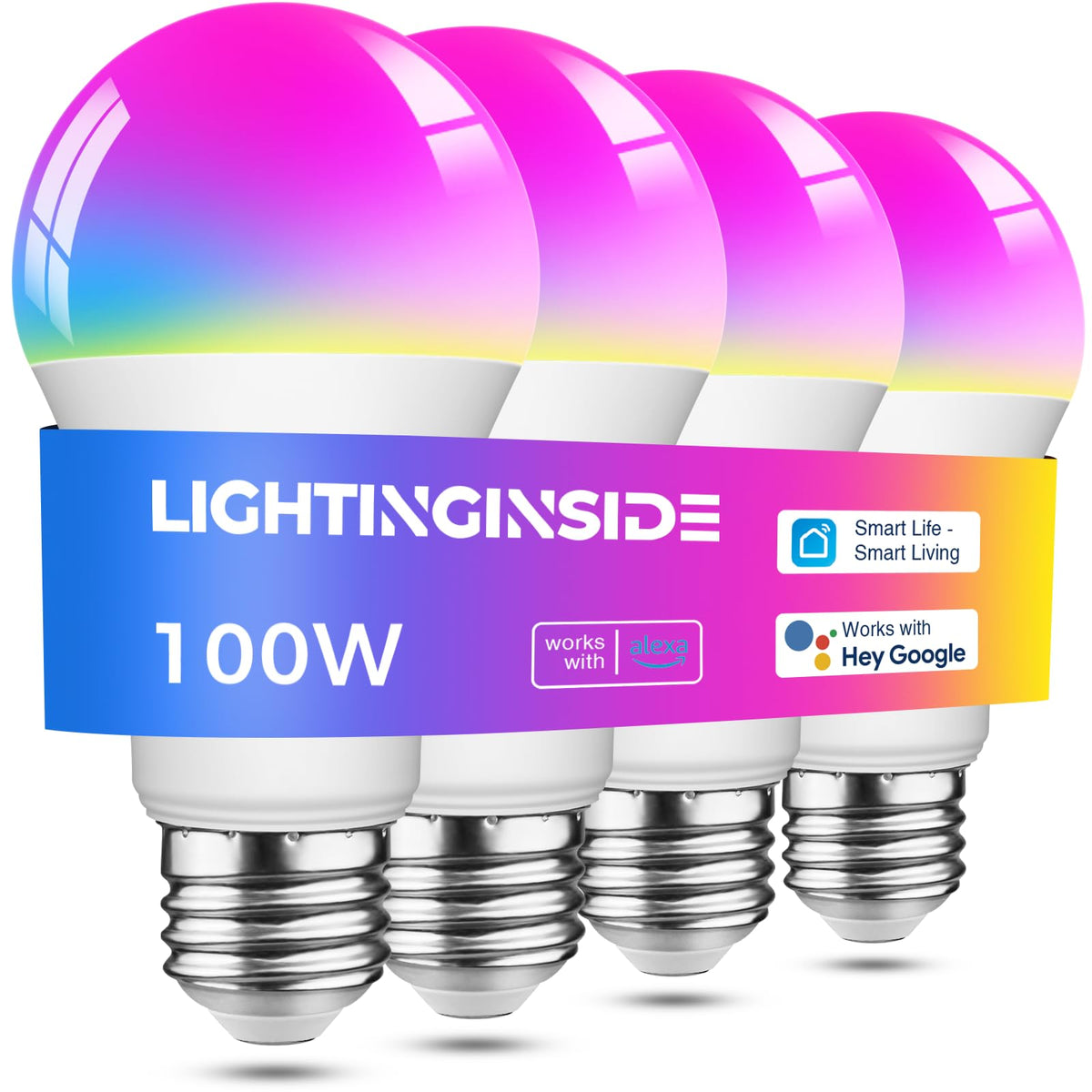 Lightinginside Smart Light Bulbs 100W Equivalent – 1350LM, RGBW Color Changing, No Hub, 4-Pack