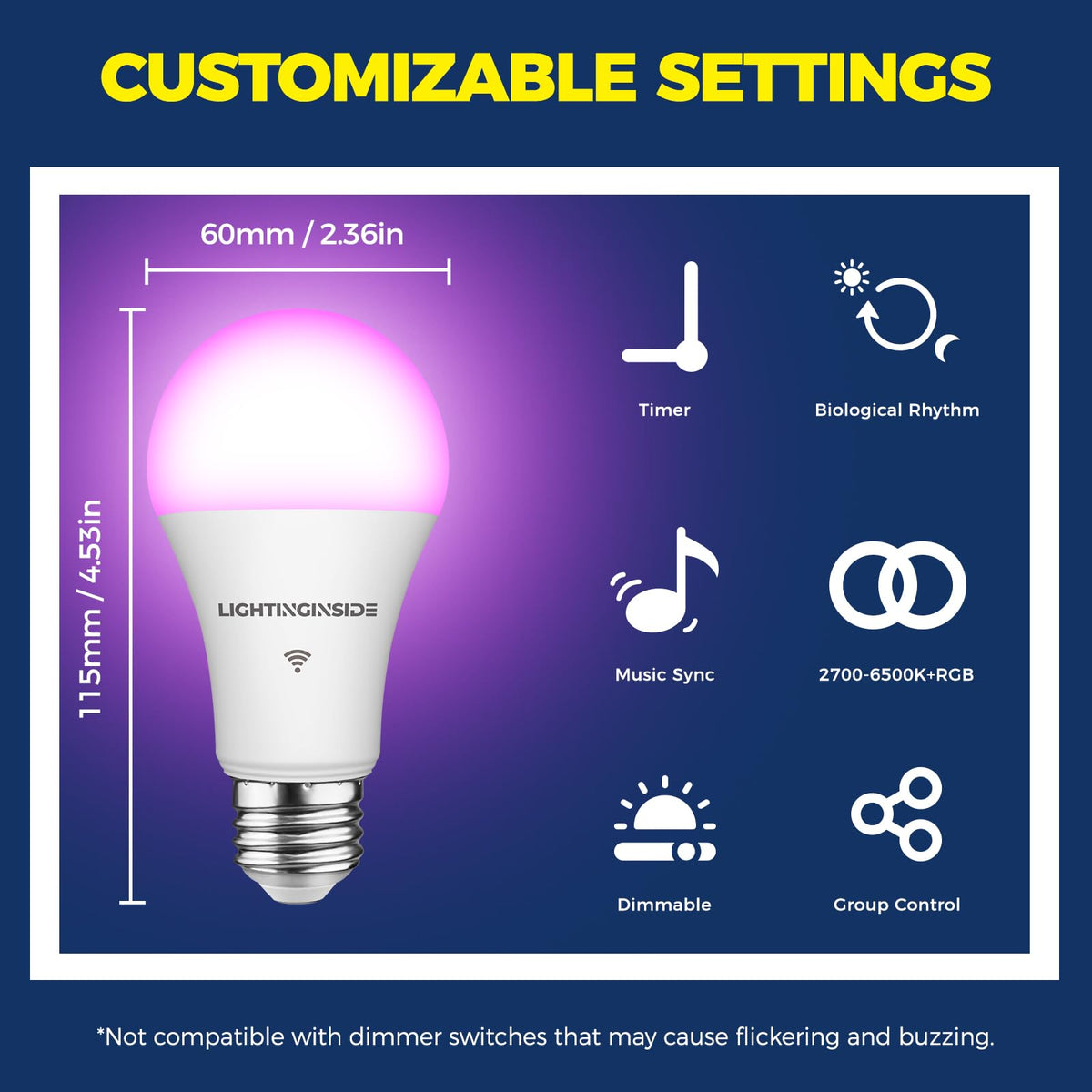 Lightinginside Smart Light Bulbs 100W Equivalent – 1350LM, RGBW Color Changing, No Hub, 4-Pack