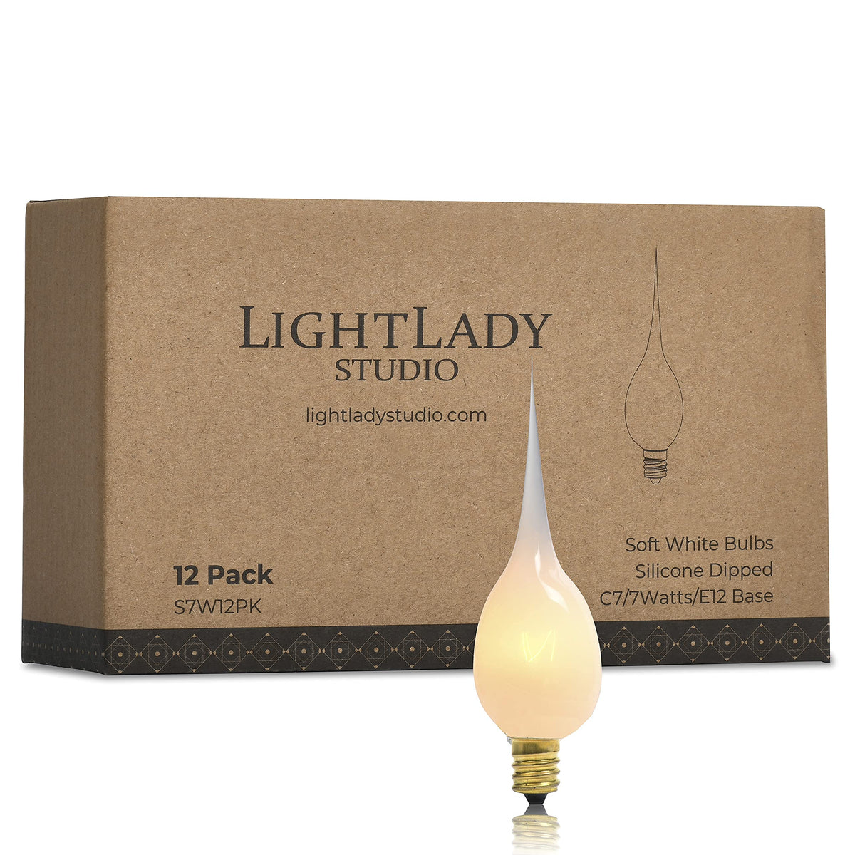 LightLady Studio Silicone Candle Bulbs 7W – 12 Pack, E12 Candelabra