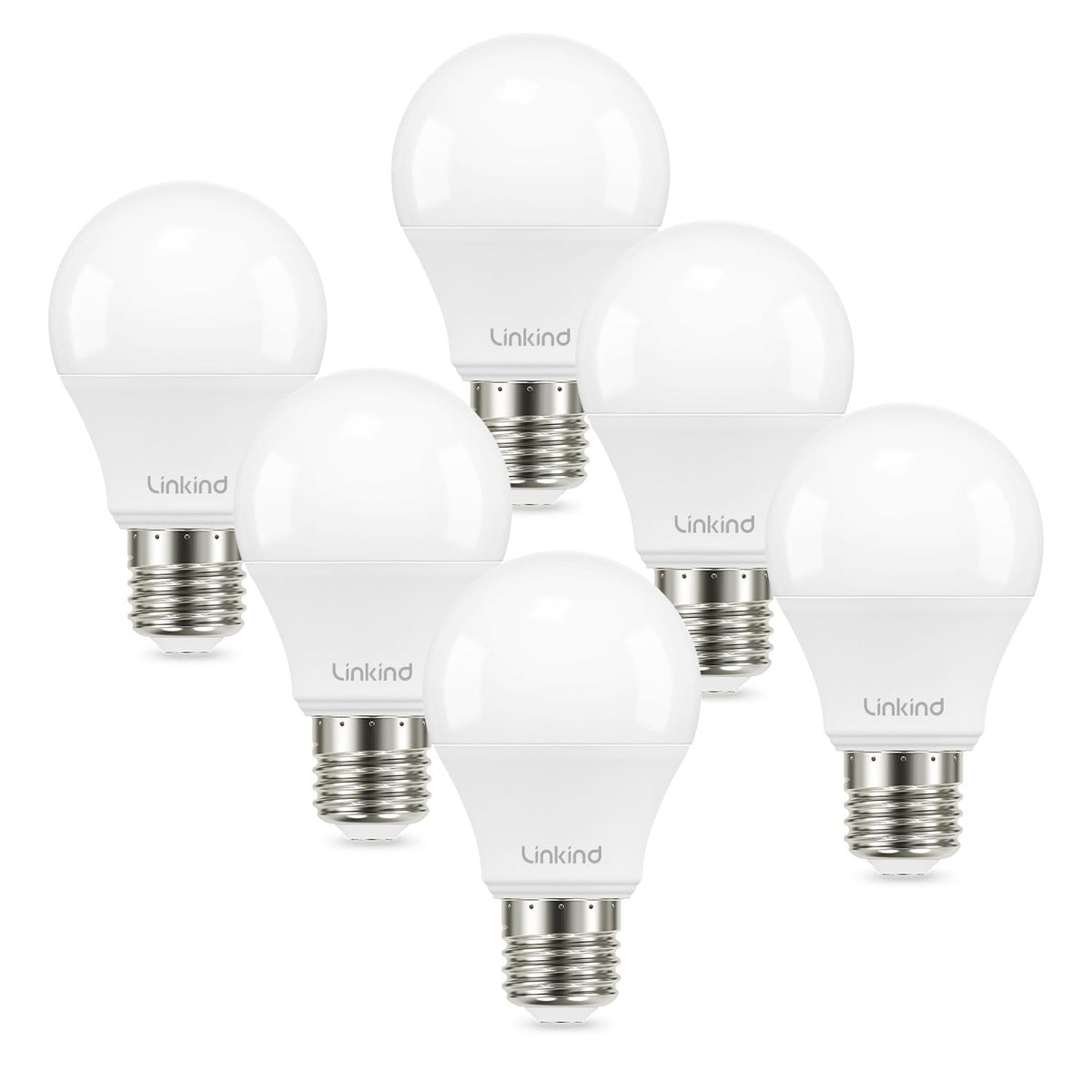 Linkind A19 LED Light Bulbs – 60W Equivalent, Dimmable, 4000K Cool White, 9W, E26 Base, 6 Pack