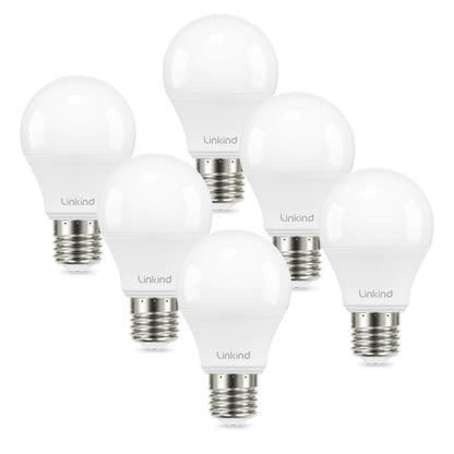 Linkind A19 LED Light Bulbs – 60W Equivalent, Dimmable, 4000K Cool White, 9W, E26 Base, 6 Pack