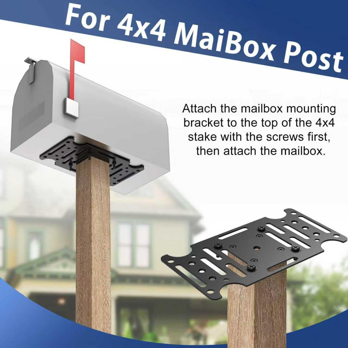 Linone Mailbox Mounting Plate — Heavy-Duty Post Mount Bracket (Black)