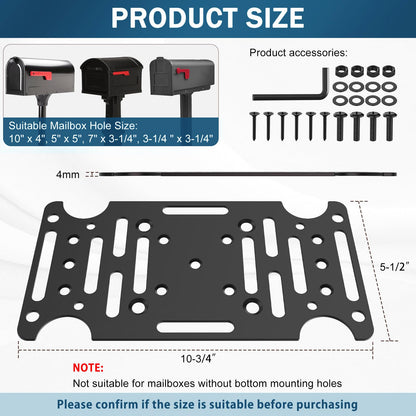Linone Mailbox Mounting Plate — Heavy-Duty Post Mount Bracket (Black)