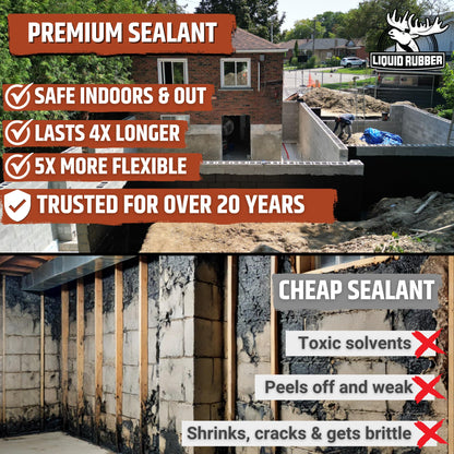Liquid Rubber Basement & Foundation Repair Sealant — Waterproof Concrete Sealer & Crack Filler (2.5 Gal, Black)
