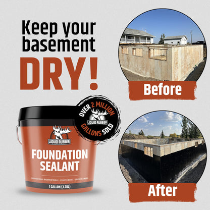 Liquid Rubber Basement & Foundation Repair Sealant — Waterproof Concrete Sealer & Crack Filler (2.5 Gal, Black)