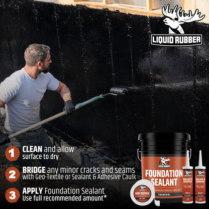 Liquid Rubber Basement & Foundation Repair Sealant — Waterproof Concrete Sealer & Crack Filler (2.5 Gal, Black)