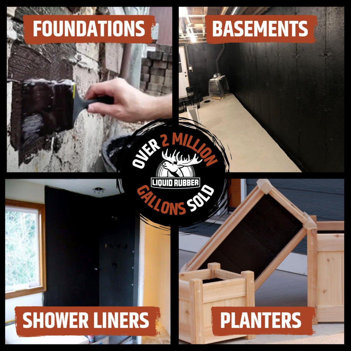 Liquid Rubber Basement & Foundation Repair Sealant — Waterproof Concrete Sealer & Crack Filler (2.5 Gal, Black)