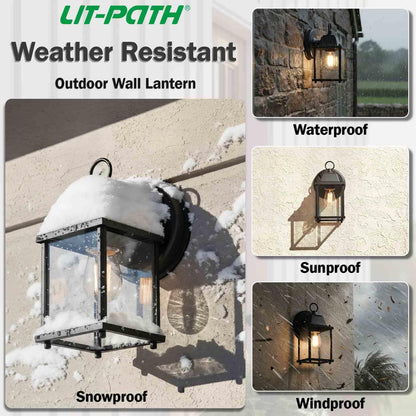 LIT-PaTH Outdoor Wall Lantern – Black, E26, IP65, ETL, 1-Pack