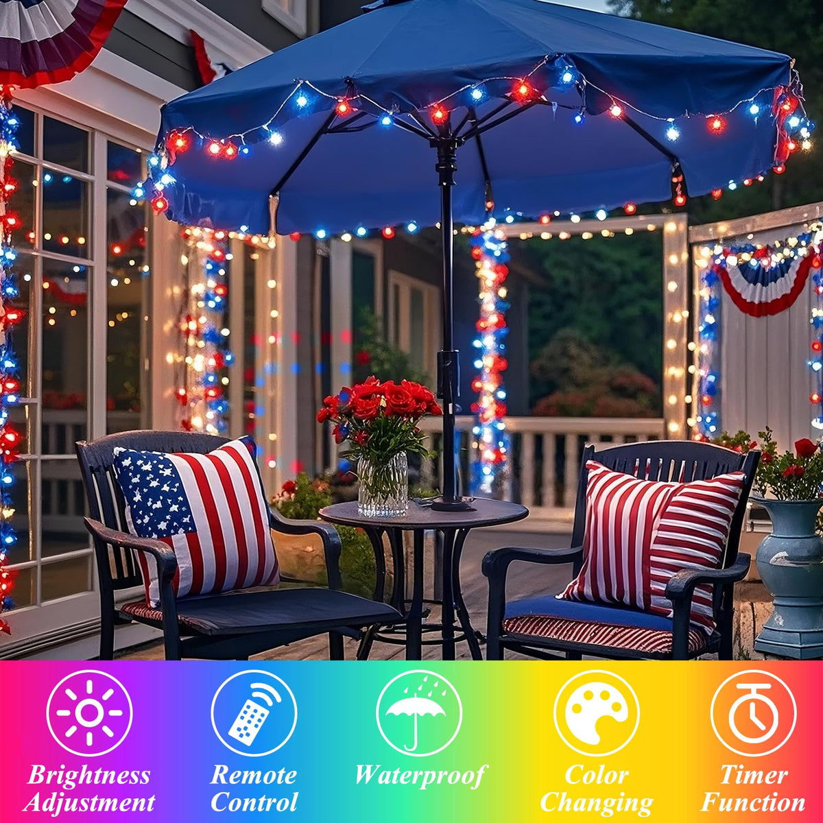 LitHome Color Changing Christmas String Lights – 200 LEDs, 66ft, Remote, Connectable, 35 Colors (Red White Blue)