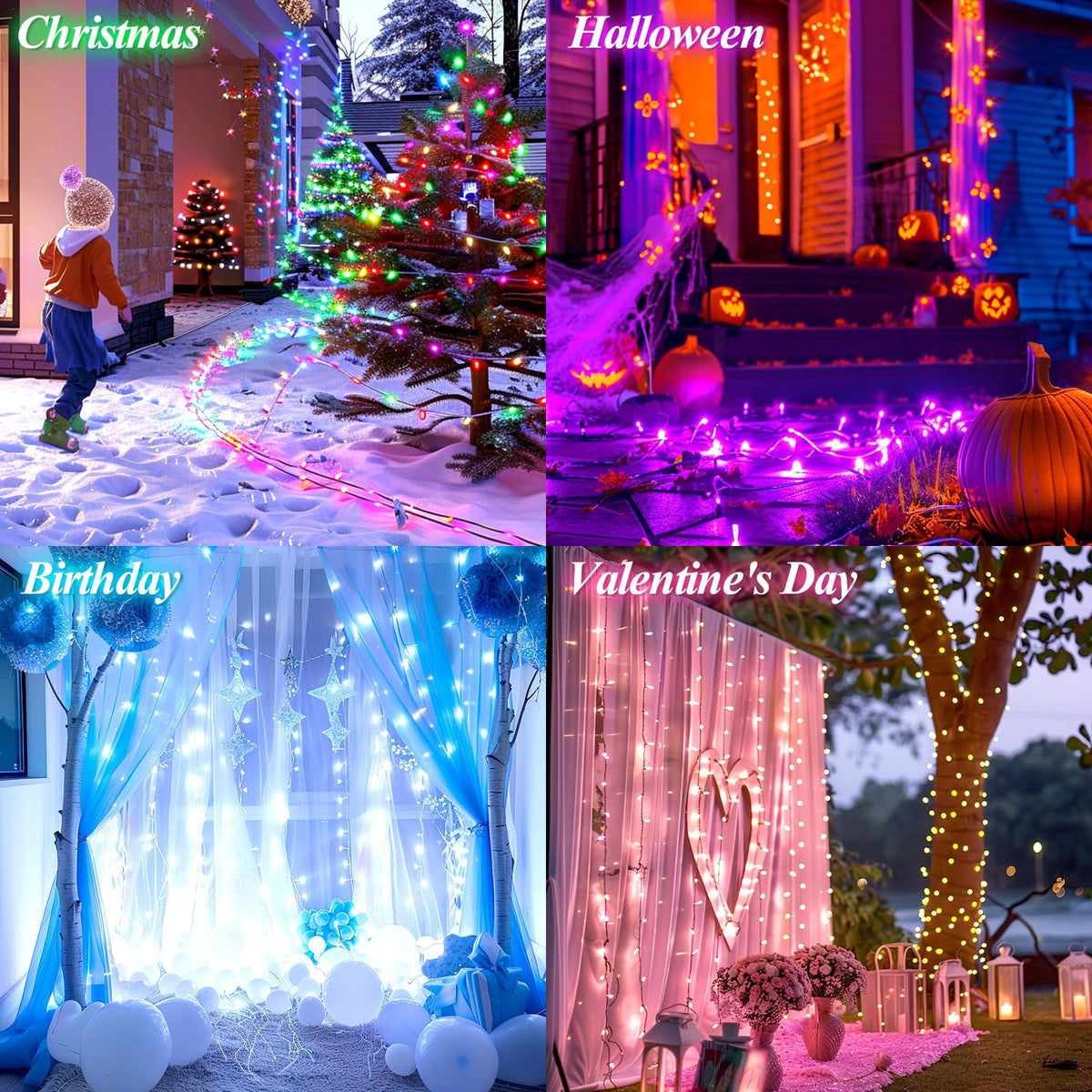 LitHome Color Changing Christmas String Lights – 200 LEDs, 66ft, Remote, Connectable, 35 Colors (Red White Blue)