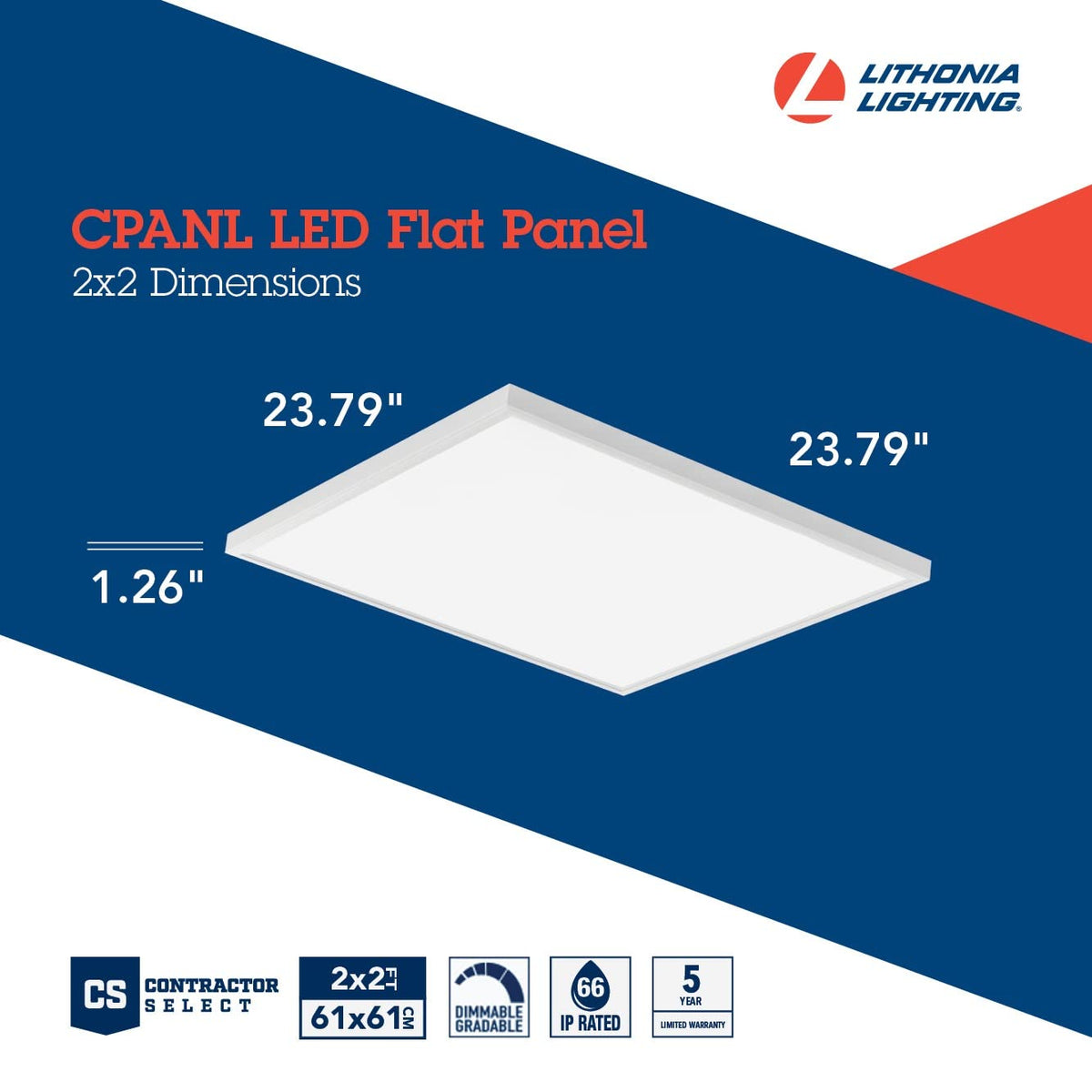 Lithonia Lighting CPANL 2x2 LED Flat Panel Light | 3300 Lumens, Switchable CCT (3500K/4000K/5000K)